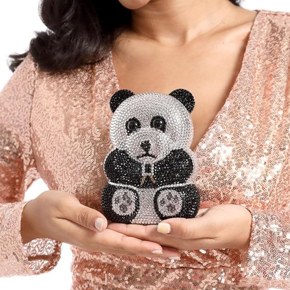 NEW Sparkling Bling Crystal Rhinestone Panda Bear Bag Clutch Purse +Gift - Picture 8 of 16